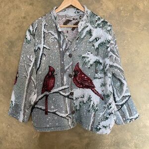 Vintage Sugar Street Weavers Cardinals Winter Scene Tapestry Jacket